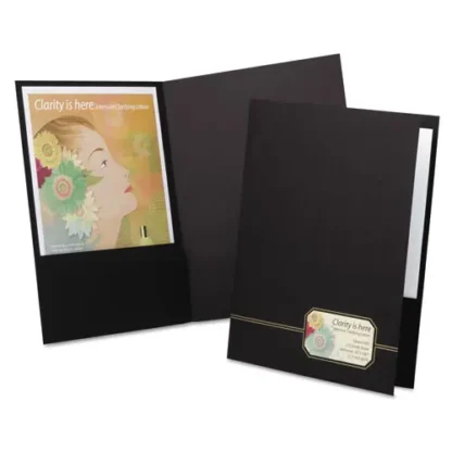 Oxford™ Monogram Series Business Portfolio, Premium Cover Stock, 0.5" Capacity, 11 x 8.5, Black with Embossed Gold Foil Accents, 4/Pack