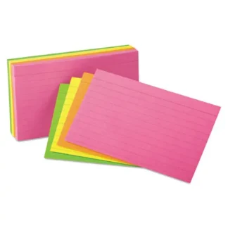 Oxford™ Ruled Index Cards, 3 x 5, Glow Colors, 100/Pack