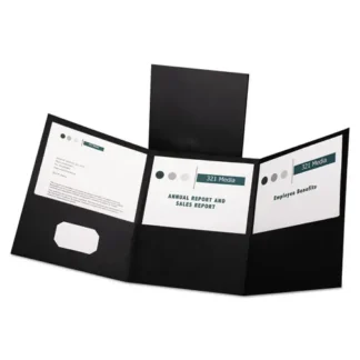 Oxford™ Tri-Fold Folder w/3 Pockets, 150-Sheet Capacity, 11 x 8.5, Black, 20/Box