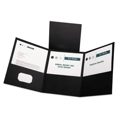 Oxford™ Tri-Fold Folder w/3 Pockets, 150-Sheet Capacity, 11 x 8.5, Black, 20/Box