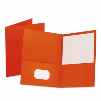 Oxford™ Twin-Pocket Folder, Embossed Leather Grain Paper, Orange, 25/Box