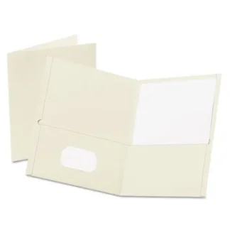 Oxford™ Twin-Pocket Folder, Embossed Leather Grain Paper, White, 25/Box