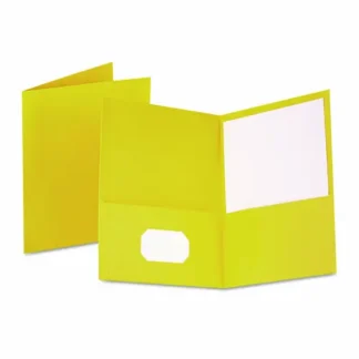 Oxford™ Twin-Pocket Folder, Embossed Leather Grain Paper, Yellow, 25/Box