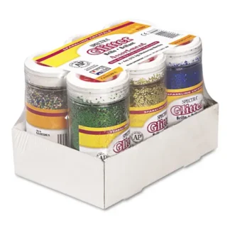 Pacon® Spectra Glitter, 0.04 Hexagon Crystals, Assorted, 4 oz Shaker-Top Jar, 6/Pack