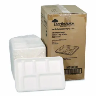 Pactiv Evergreen Compostable Fiber Blend School Lunch Tray, Heavy Duty, 8 x 12 x 1, White - 250 Trays/Carton