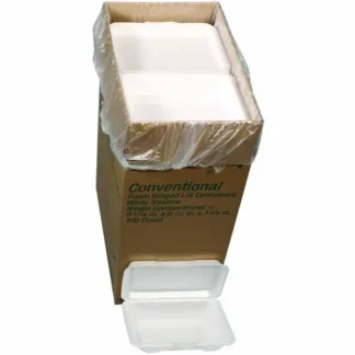 Pactiv Evergreen Conventional Foam Hinged Lid Container, Shallow, 9 x 6.5 x 1.6, White, 150/Carton