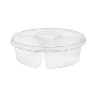 Pactiv Evergreen Dip Cup Platter, 4 Compartments, 64 oz, 10" Diameter, Clear, Plastic, 100/Carton