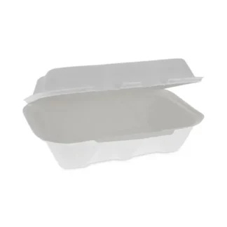 Pactiv Evergreen EarthChoice Bagasse Hinged Lid Container, Dual Tab Lock, Natural, Sugarcane, 150/Carton