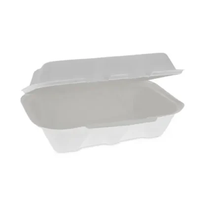 Pactiv Evergreen EarthChoice Bagasse Hinged Lid Container, Dual Tab Lock, Natural, Sugarcane, 150/Carton