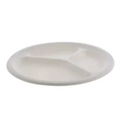 Pactiv Evergreen EarthChoice PFAS Free Compostable 3-Compartment Plate, Sugarcane, Natural, 500/Carton