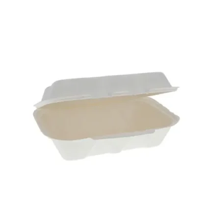 Pactiv Evergreen EarthChoice PFAS Free Compostable Hinged Lid Container, Natural, Sugarcane, 150/Carton