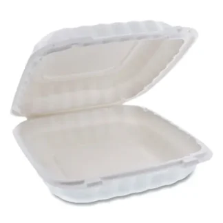 Pactiv Evergreen EarthChoice SmartLock Microwavable MFPP Hinged Lid Container, White, Plastic, 9" x 9" x 3.1", 120/Carton