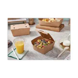 Pactiv Evergreen EarthChoice Tamper Evident OneBox Paper Box, 4.5 x 4.5 x 2.5, Brown, 312/Carton