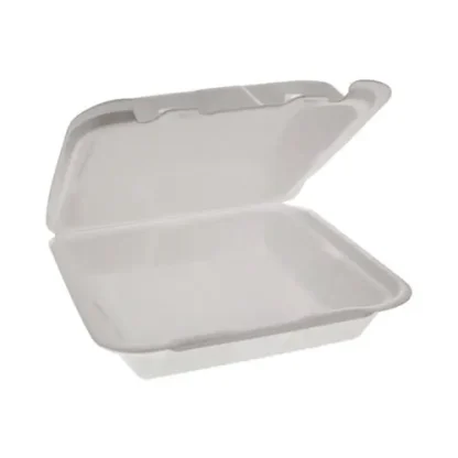 Pactiv Evergreen Foam Hinged Lid Container, Dual Tab Lock Happy Face, 8 x 7.75 x 2.25, White