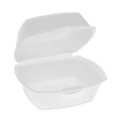 Pactiv Evergreen Foam Hinged Lid Container, Single Tab Lock, 5.13 x 5.13 x 2.5, White, 500/Carton