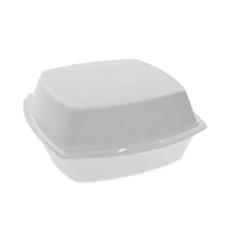 Pactiv Evergreen Foam Hinged Lid Container, Single Tab Lock, 6.38 x 6.38 x 3, White