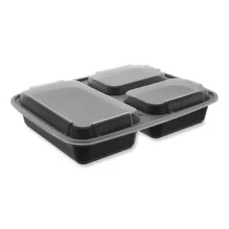 Pactiv Evergreen Newspring DELItainer Microwavable Container, 32 oz, Black/Clear, Plastic