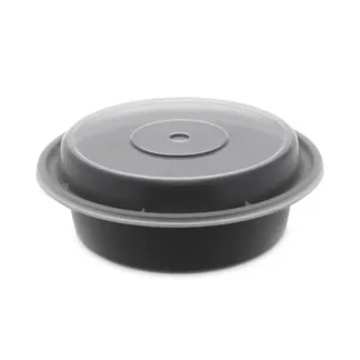 Pactiv Evergreen Newspring VERSAtainer Microwavable Containers, 16 oz, 6" Diameter, Black/Clear, Plastic, 150/Carton