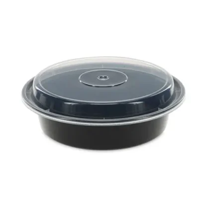Pactiv Evergreen Newspring VERSAtainer Microwavable Containers, 24 oz, 7" Diameter, Black/Clear, Plastic, 150/Carton