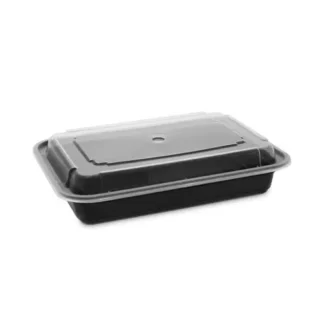 Pactiv Evergreen Newspring VERSAtainer Microwavable Containers with Black Base and Clear Lid, 28 oz, 150/Carton
