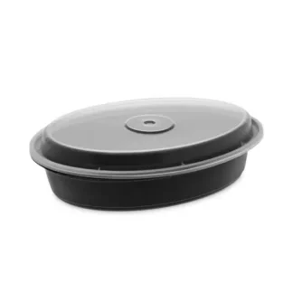 Pactiv Evergreen Newspring VERSAtainer Microwavable Containers, Oval, 32 oz, Black/Clear, Plastic, 150/Carton