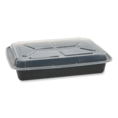 Pactiv Evergreen Newspring VERSAtainer Microwavable Containers, Rectangular, 58 oz, Black/Clear, Plastic, 150/Carton
