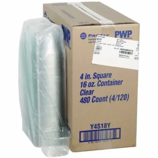 Pactiv Evergreen PET Square Container, Clear Plastic, 16 oz, 4 x 4 x 3, 480/Carton