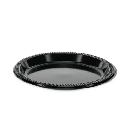 Pactiv Evergreen Prairieware Impact Plastic Dinnerware Plate, 8.88" Diameter, Black, 400/Carton