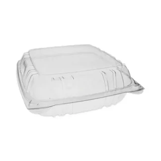 Pactiv Evergreen SENSATION SmartLock Hinged Lid Container, Clear Plastic, 9.21" x 8.87" x 3.07", 200/Carton