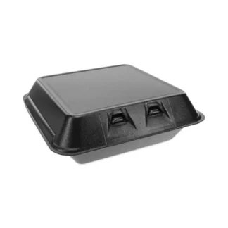 Pactiv Evergreen SmartLock Foam Hinged Lid Container, Large, Black, 150/Carton