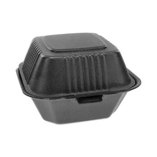 Pactiv Evergreen SmartLock Foam Hinged Lid Container, Sandwich, 5.75 x 5.75 x 3.25, Black, 504/Carton