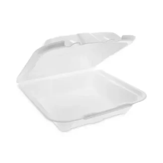 Pactiv Evergreen Vented Foam Hinged Lid Container, Dual Tab Lock Economy, 9.13 x 9 x 3.25, White, 150/Carton