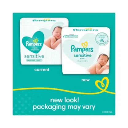 Pampers® Sensitive Baby Wipes, Unscented, White, 56 Wipes/Pack, 8 Packs/Carton