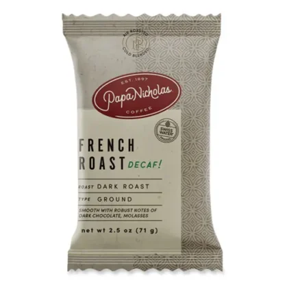 PapaNicholas® Coffee Premium Coffee, Decaffeinated French Roast, 18/Carton