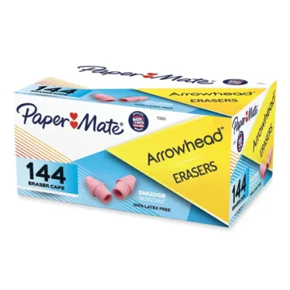 Paper Mate® Arrowhead Eraser Caps, For Pencil Marks, Pink, 144/Box