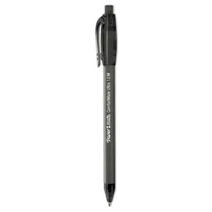 Paper Mate® ComfortMate Ultra Ballpoint Pen, Retractable, Fine 0.8 mm, Black Ink, Black Barrel, Dozen