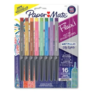 Paper Mate® Flair Metallic Porous Point Pen, Medium, 0.7 mm, Assorted Metallic Ink, 16/Pack