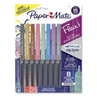 Paper Mate® Flair Metallic Porous Point Pen, Medium 0.7 mm, Assorted Metallic Ink, 8/Pack