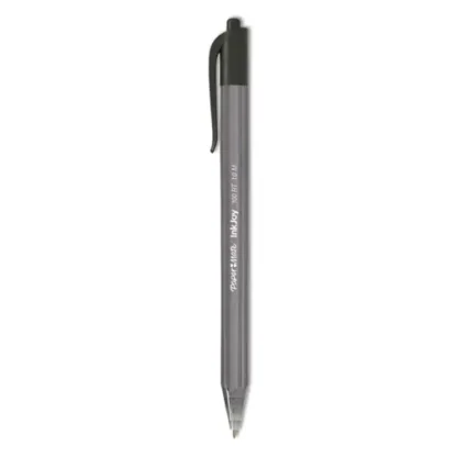 Paper Mate® InkJoy 100 RT Ballpoint Pen, Retractable, Medium, 1 mm, Black Ink, Smoke/Black Barrel, Dozen