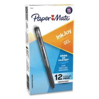 Paper Mate® InkJoy Gel Pen, Retractable, Medium 0.7 mm, Black Ink, Black Barrel, Dozen