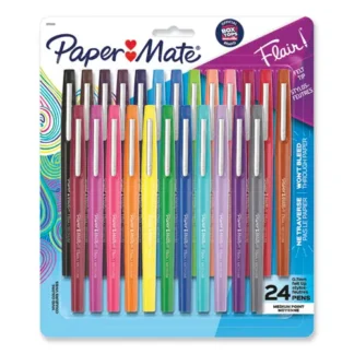 Paper Mate® Point Guard Flair Felt Tip Porous Point Pen, Medium 0.7 mm, Assorted Tropical Vacation Colors, 24 Pack