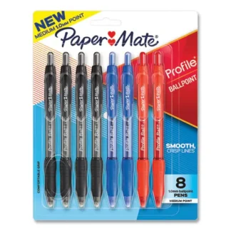 Paper Mate® Profile Ballpoint Pen, Retractable, Medium, 1 mm, Assorted Ink & Barrel Colors, 8/Pack