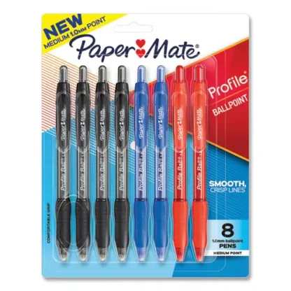 Paper Mate® Profile Ballpoint Pen, Retractable, Medium, 1 mm, Assorted Ink & Barrel Colors, 8/Pack