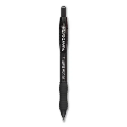 Paper Mate® Profile Ballpoint Pen, Retractable, Medium, 1 mm, Black Ink, Translucent Black Barrel, Dozen