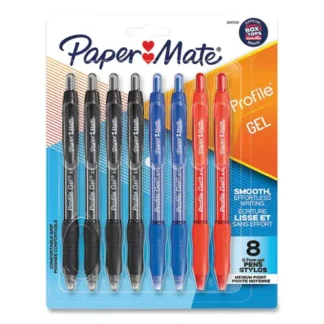 Paper Mate® Profile Gel Pen, Retractable, Medium 0.7 mm, Assorted Ink and Barrel Colors, 8/Pack