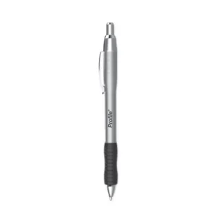 Paper Mate® Profile Metal Ballpoint Pen, Retractable, Medium 1 mm, Black Ink, Silver Barrel, Dozen
