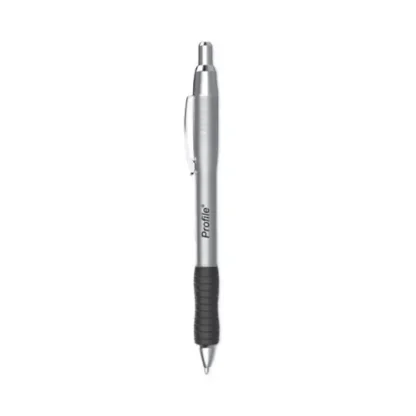 Paper Mate® Profile Metal Ballpoint Pen, Retractable, Medium 1 mm, Black Ink, Silver Barrel, Dozen