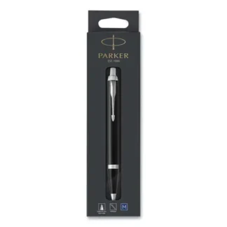 Parker® IM Ballpoint Pen, Retractable, Medium, 0.7 mm, Blue Ink, Black/Chrome Barrel