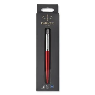 Parker® Jotter Ballpoint Pen, Retractable, Medium 0.7 mm, Blue Ink, Kensington Red/Chrome Barrel