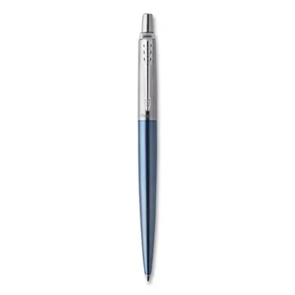 Parker® Jotter Ballpoint Pen, Retractable, Medium 0.7 mm, Blue Ink, Waterloo Blue/Chrome Barrel